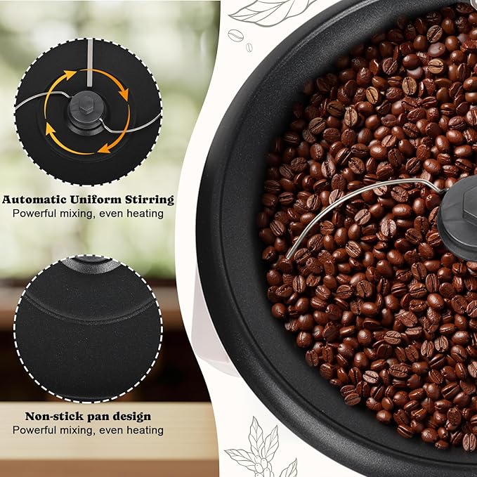 DIYAREA Coffee Roaster Machine for Home Use, 800g Capacity Electric Coffee Bean Roaster Machine with Timer 0-240℃ Non-Stick for Cafe Shop, Nut, Peanut, Black Bean, Soybeans 110V 1200W