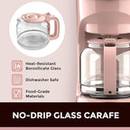 MUELLER HOME 12-Cup Pink Coffee Maker - Borosilicate Carafe, Auto-Off, Pink Kitchen Accessories, Reusable Filter, Anti-Drip, Kitchen Appliances, Keep-Warm Function, Kitchen Décor