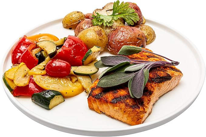 Vikko Dinner Plate, Set of 6 White Plates, Elegant Bone China with Raised Rim, Stackable 10 Inch Dinner Plates, Dishwasher Safe