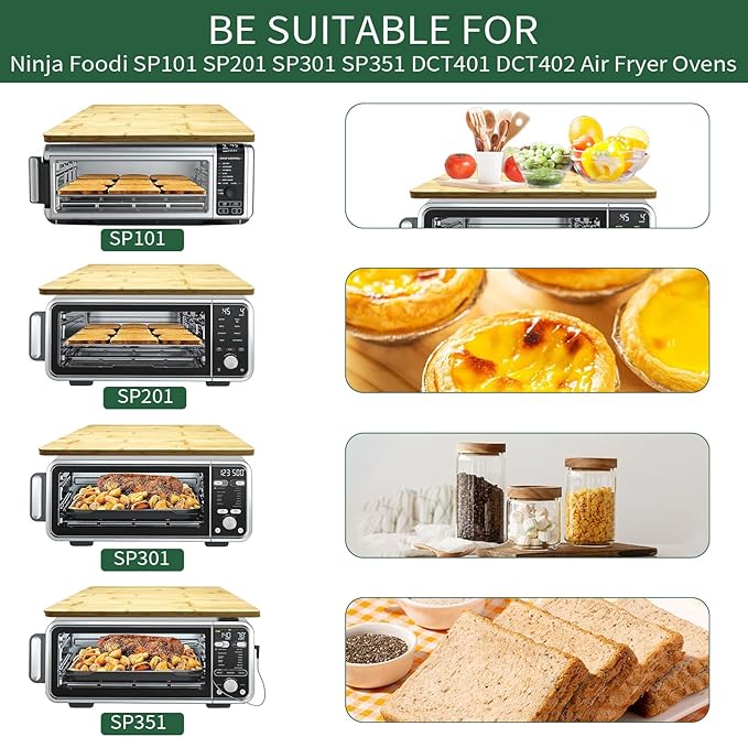 Bamboo Cutting Board for Ninja Foodi DCT401 DCT402 SP101 SP201 SP301 SP351 Smart Oven Countertop Convection Oven, 17.8" × 12", Non-Slip Design, 100% Natural Organic Bamboo