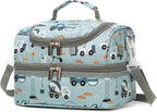 Insulated Kids Dual Compartment Lunch Bags Tote for Girls Boys Toddler Lunch Boxes Pre-School Toddler Kindergarten Picnic Camp Food Cooler Thermal with Strap (Z Light Blue Car)
