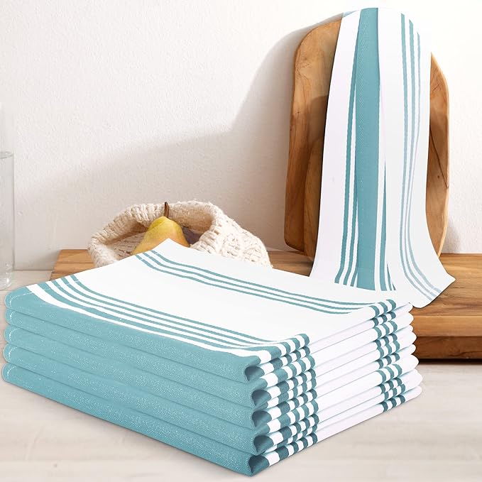 Urban Villa Easter Kitchen Towels 100% Cotton Pack of 6, Highly Absorbent Quick Drying Super Soft Premium Dish Towels for Kitchen with Hanging Loop Hand & Tea Towels - 20x30 Inch, (Aqua & White)