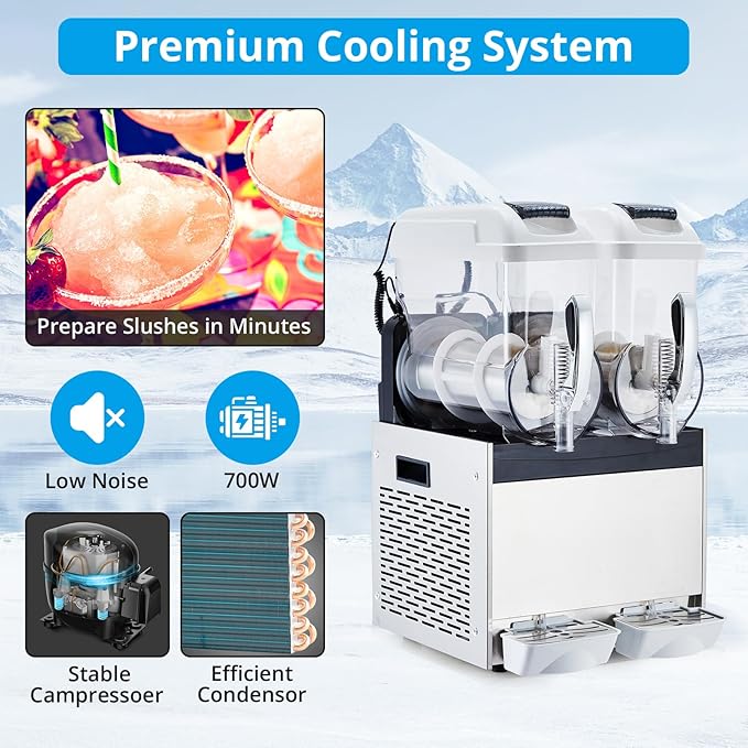 12L*2 Commercial Slushie Machine, 700W slushy machine, 6.4 Gals cocktail margarita frozen drink machine for home, Electric Large Slushie Machine with Self-cleaning Mode for Restaurant Bar