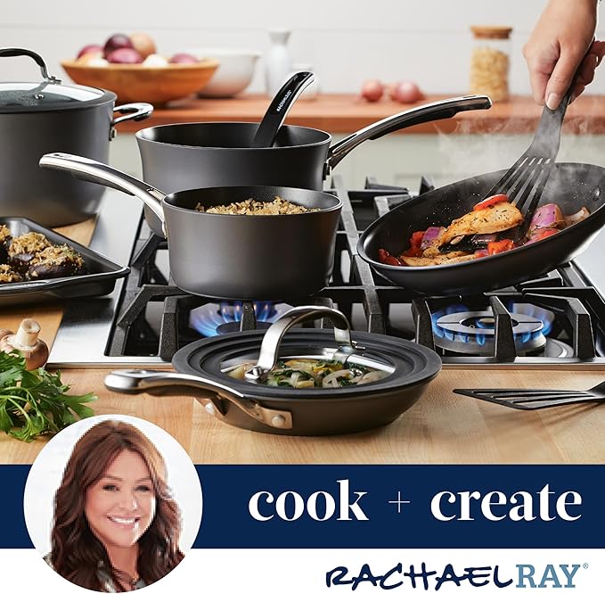 Rachael Ray Cook + Create Hard Anodized Nonstick Deep Grill Pan/Griddle, 11 Inch - Black