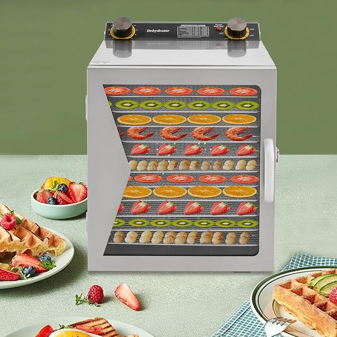 Commercial Food Dehydrator Machine, 800W Electric Dehydrator Machine with 12 Trays, Stainless Steel Dehydrater Biltong Maker for Herbs, Veggies, Fruits, Meat, Yogurt & Dog Treats