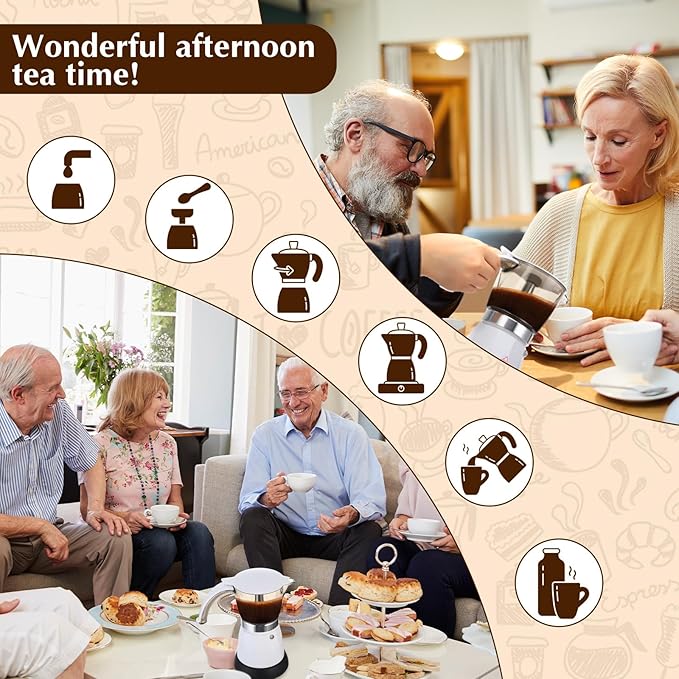 Electric Espresso Maker Transparent Coffee Maker Electric Moka Pot Portable Aluminum Espresso Machine Italian Moka Pot with Detachable Base, Coffee Gift for Women Men Home Travel (White,6 Cup)