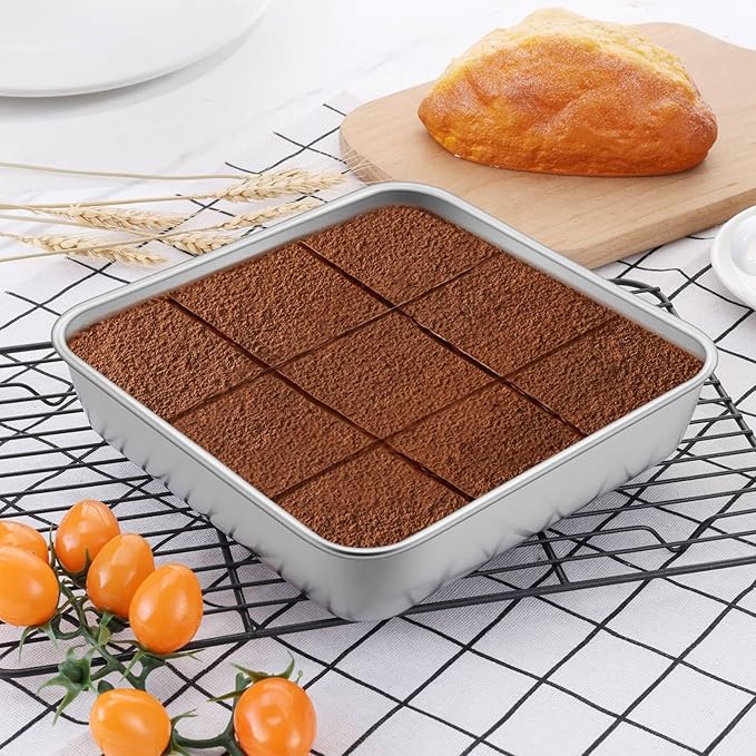 LIANYU 6 Pack 8 x 8 Inch Square Baking Cake Pan, Stainless Steel Brownie Bread Cake Molds, Square Bakeware for Lasagna Pie, Oven & Dishwasher Safe