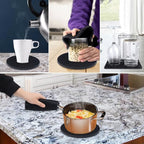 4 Pack Silicone Trivets for Hot Pots and Pans, Black Hot Pads Pot Holders, Non-Slip & Heat Resistant Silicone Mats for Kitchen Counter, Soft Durable Drying Mat, Jar Opener and Coasters, Black