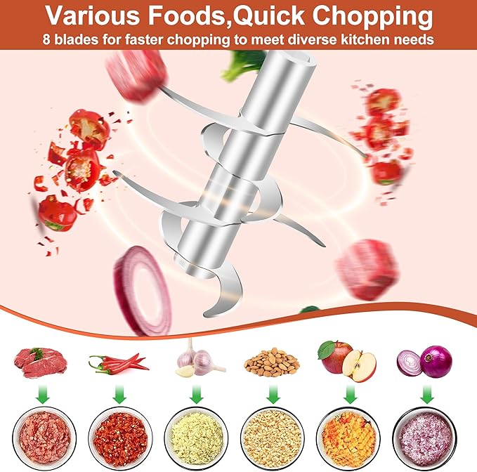 450ML Electric Garlic Chopper, Mini Portable Food Processor, Garlic Grinder Masher for Onion, Ginger, Chili, Fruit, Vegetable, Meat