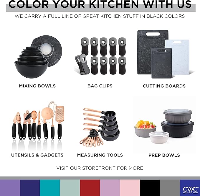 COOK WITH COLOR Stainless Steel Mixing Bowls Set - Nesting Bowls, 6 Pieces, Black