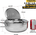 Deep Fryer Pot (°F), 11"/4.4Qt (4.2 L) Extra Large Tempura Frying Pot with Lid, 304 Stainless Steel Fry Pot with Fahrenheit Thermometer and Oil Drip Drain Rack