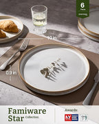 famiware Star Dinner Plates for 6, 10 inches Plate Set, Scratch Resistant, Stoneware Dinnerware, Kitchen Modern Rustic Serving Dishes, Cappuccino White