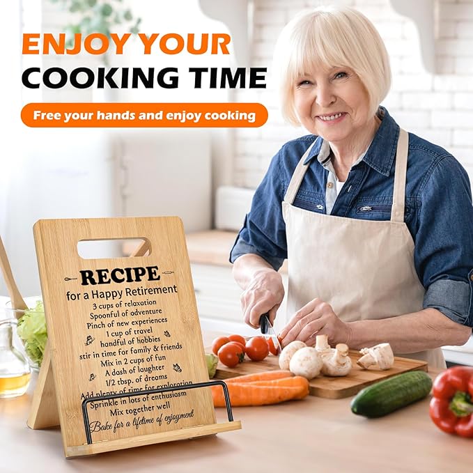 Retirement Gifts for Woman Cookbook Stand, Best Retiremen Gifts for Woman 2025, Happy Retirement Gifts for Women Men Mom Teacher Nurse Coworkers Retirees, Funny Retired Gifts Recipe Book Holder