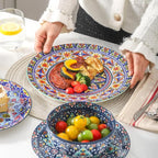 Hasense 18 Pieces Kitchen Dinnerware Sets Service for 6, Bohemian Style Plates and Bowls Set, Ceramic Vintage Tableware Dishes Set, Scratch Resistant Microwave and Dishwasher Safe, Assorted Color