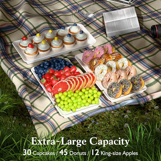 3-Tier Melamine Serving Tray Set, 14"x7" Platters for Serving Food, White Reusable Trays with Black Metal Display Stand for Cupcakes, Sevring Food, Dessert, Fruit, Cookie, Black