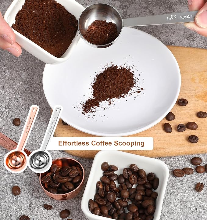 2Pcs 1/8 Cup Scoop, Stainless Steel 2 Tbsp Coffee Scoop with Long Handle,Suitable for Coffee Beans, Ground Coffee & Baking (30ml)