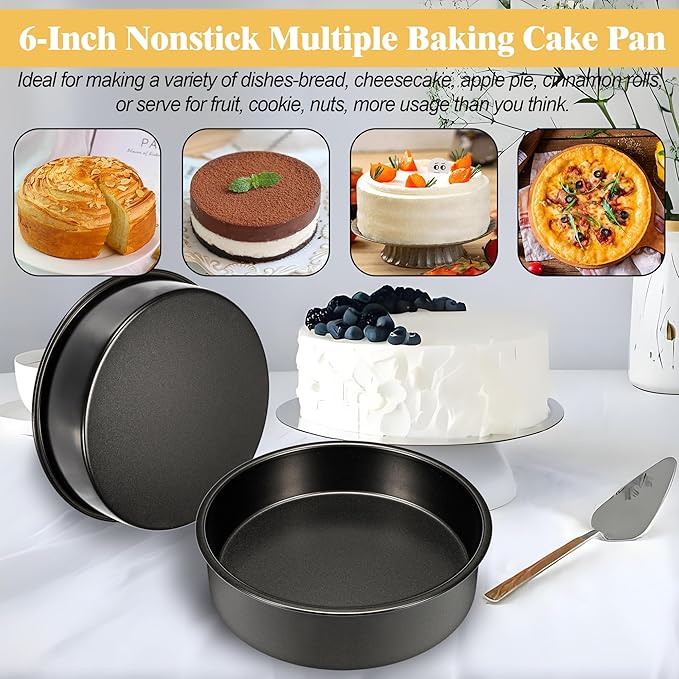 6 Inch Cake Pans Set of 3, Smash Cake Pans with 100PCS Parchment Paper for Layer Cakes, No-Stick Round Cake Pan Sets for Baking, Durable Baking Pan Set for Christmas Birthday, Dishwasher Safe