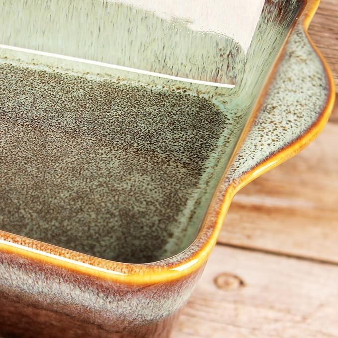 Rectangular 10 x 8 Casserole Dish, 2 Qt Ceramic Au gratin Baking Dish with Handles, Or for mixing, salad, pasta plate, Best gift for those who love baking, Microwave, Oven safe