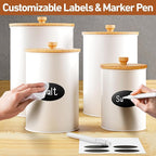 Kitchen Canisters for Countertop Set of 4 with Customizable Chalkboard Labels & Marker Pen - Big Iron Kitchen Canisters with Airtight Lids - White Canister Set - Flour and Sugar Containers Farmhouse