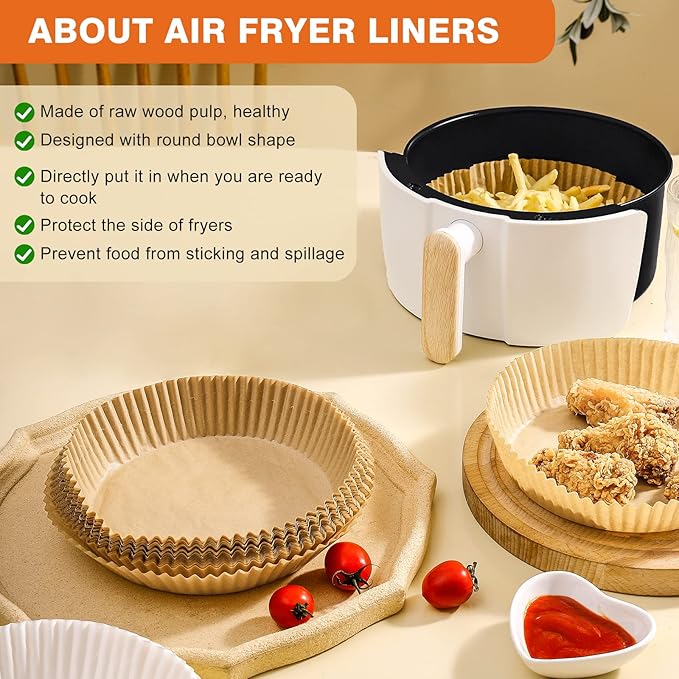 250 Pcs 8" Round Air Fryer Liners Disposable, Unbleached Parchment Paper Liners for Airfryer Basket, Non-Stick & Leakproof Baking Paper for Oven Roasting