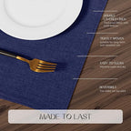 Romanstile Cloth Placemats Set of 8-12 x 18 Inch, Heat Resistant Double Layered Thickened Burlap Place Mats, Washable Faux Linen Farmhouse Table Mats for Kitchen/Dining/Party/Outdoor, Navy Blue