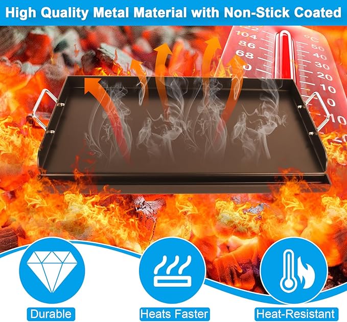 25" x 16.5" Nonstick Carbon Steel Griddle for Gas/Electric/Charcoal Grills, Universal Flat Top Griddle for Weber Charbroil Camp Chef, Griddle Plate with Grease Groove for Parties, Camping, Tailgating