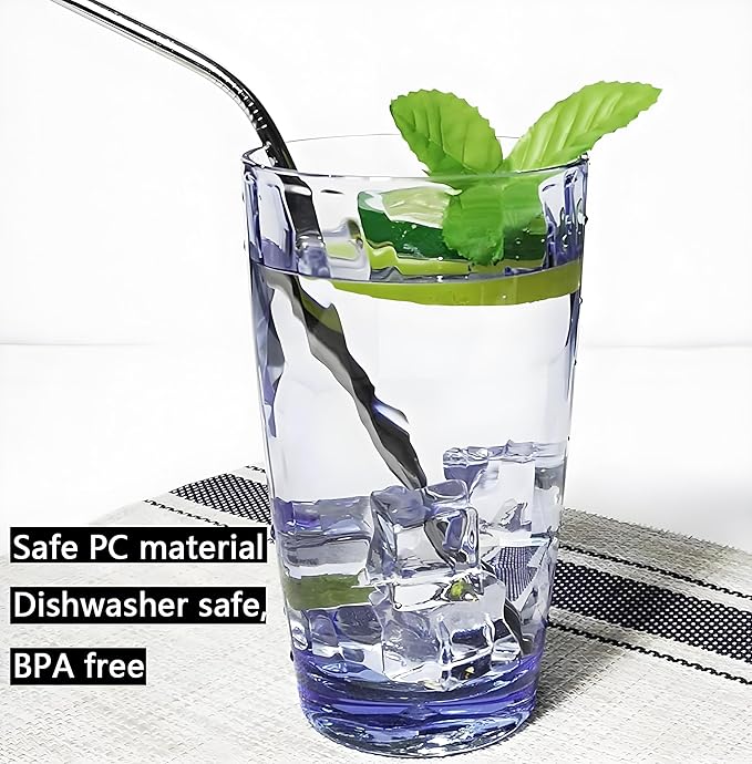 15Oz Unbreakable Tritan Drinking Glasses Shatterproof Acrylic Glasses Drinkware BPA Free Hard Plastic Cups Reusable Kitchen Water Glasses Drinking Set of 6 (Blue)