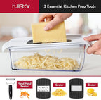 Fullstar Mandoline Slicer for Kitchen, Fruit Cutter, Cheese Grater, Cucumber Slicer, Veggie Spiralizer, Food Cutter & Kitchen Gadgets with Safety Glove (9 in 1, White)