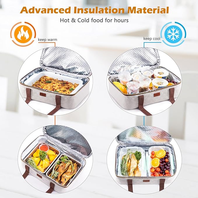 BAGSPRITE Insulated Casserole Carrier for Hot or Cold Food with Heat-resistant Mat, Casserole Dish Carrier Insulated Food Carrier, Hot Food Carrier, Foil Pan Carrier Fits 9" x 13" Baking Dish