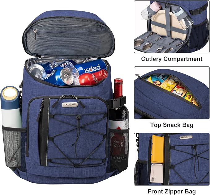 Backpack Coolers Insulated Leak Proof 30 Cans, Soft Sided Insulated Cooler Bags Ice Chest Backpack for Beach Travel Camping, with Reusable Ice Packs
