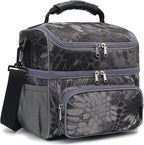 FlowFly Double Layer Cooler Insulated Lunch Bag Adult Lunch Box Large Tote Bag for Men, Women, With Adjustable Strap,Front Pocket and Dual Large Mesh Side Pockets