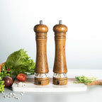 Wooden Salt and Pepper Grinder Set, 8 inch Rubber Wood Salt and Pepper Mills Set of 2 with Acrylic Visible Window & Adjustable Ceramic Rotor