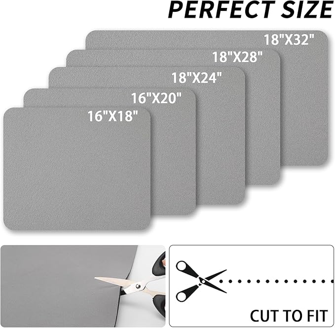 Dish Drying Mat for Kitchen Counter, Heat Resistant Drainer Mats with Non-slip Rubber Backed, Hide Stain Kitchen Super Absorbent Draining Mat, Easy to Clean Dish Rack Pad, Grey 18"x24"