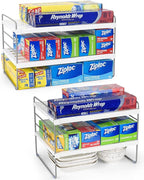 2 Pack Expandable Kitchen Wrap Organizer Rack, Height & Width Adjustable Aluminum Foil and Plastic Wrap Organizer for Pantry, Cabinet Food Wrap Organization and Storage - (3 Tier 9.8 to 15.6"L)
