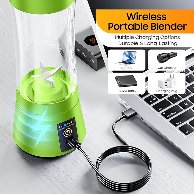 Portable Blender Make Shakes and Smoothies - USB Rechargeable Personal Size Mini Blender Freshly Squeezed, 380Ml BPA Free Travel Cup in Picnic/Office/Gym