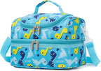 Insulated Kids Dual Compartment Lunch Bags Tote for Girls Boys Toddler Lunch Boxes Pre-School Toddler Kindergarten Picnic Camp Food Cooler Thermal with Strap (Blue Dinos)
