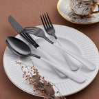 20-Piece Black Silverware Set 18/0 Stainless Steel Flatware White Handle Cutlery Set Service for 4 Dinner Knives Forks Spoons Set Mirror Finish Dishwasher Safe