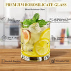 Heat-Resistant Drinking Glasses Set of 6 Double Fashioned Glass Lowball Tumblers 13.8oz Made From Premium Borosilicate All Crystal-Clear Water Cups (High borosilicate, Lowball)