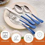 20 Piece Blue 18/0 Flatware Utensil Set for 4, Include Dinner Knife,Dinner Forks,Dinner Spoons,Salad Forks,Teaspoons,Silverware Set for 4, Dishwasher Safe