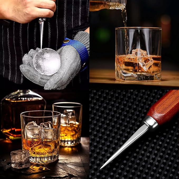 Ice Pick Tool with Wood Handle, Stainless Steel Ice Picks for Breaking Ice, Ice Carving Tools Bar Tools for Kitchen, Bars, Bartender, 8.86 Inch