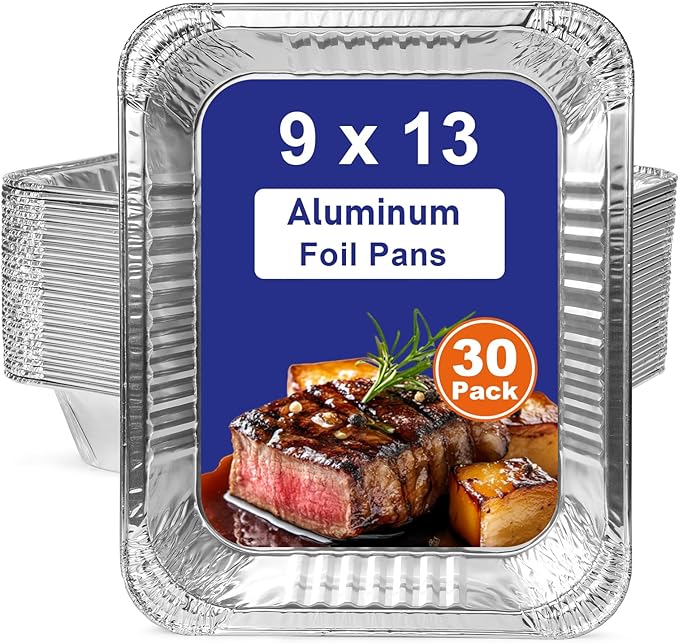 9x13 Aluminum Pans Disposable, 30 Pack Large Tin Foil Pans, Heavy Duty Aluminum Trays for Baking, Cooking, Turkey - Parties, Thanksgiving, Christmas