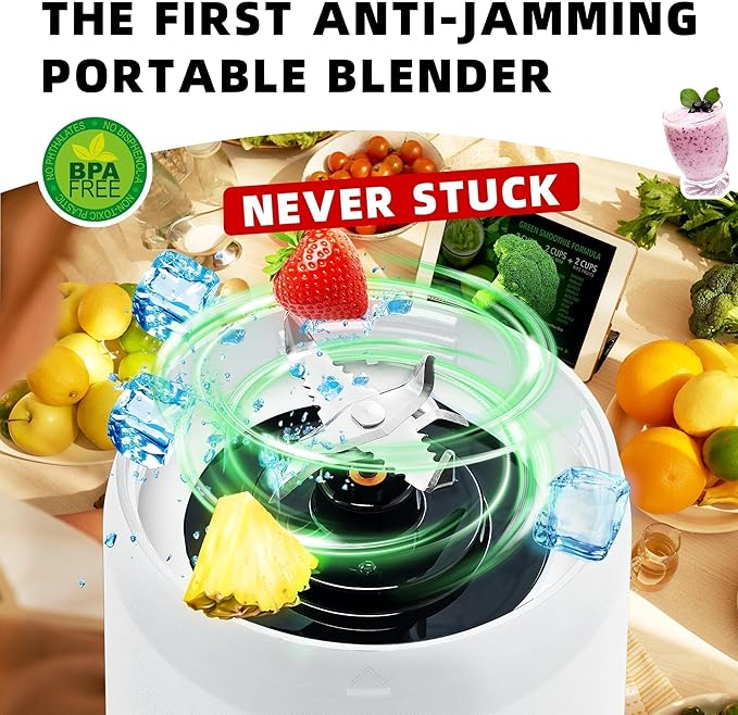 Portable Blender, Anti-Jamming 300 Watt for Shakes and Smoothies, 24oz Travel Blender USB Rechargeable, BPA Free Sporty bottle with a Travel Lid. (Black Base Grey Lid) (White Base Yellow Lid)