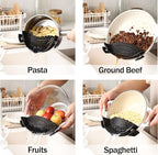 Adjustable Over the Sink Colander Strainer, Silicone Clip On Strainer for Pots Strainers and Colanders Plastic Drainer Basket for Food Pasta Vegetables Kitchen, Extendable 14.5"-19.5", Black