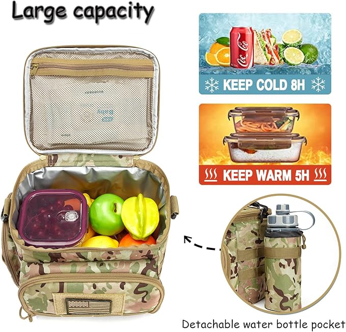 MOV COMPRA Tactical Lunch Bag for Men, Insulated Lunch Box Leakproof for Men Large Capacity with MOLLE Water Bottle Pouch Lunchbox for Adults for Work, Picnic（Camouflage Green）