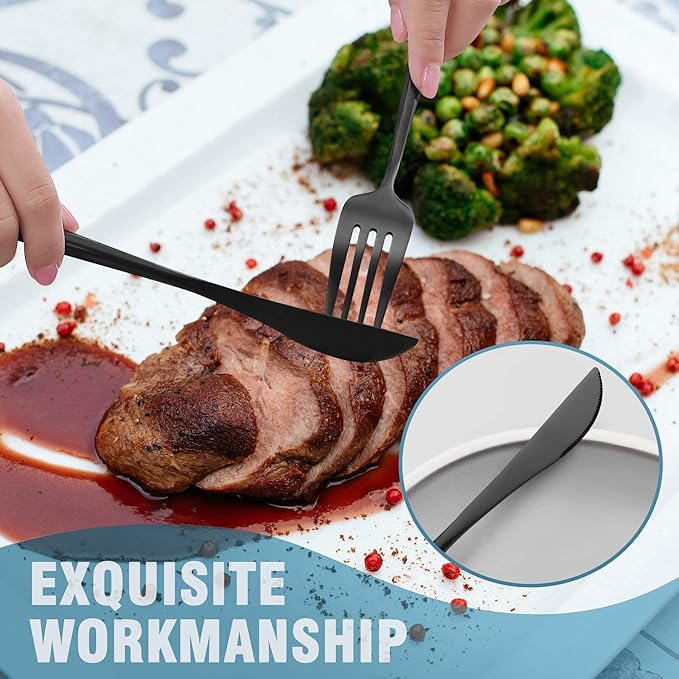 Lemeya Matte Black Silverware Set for 4,Modern Stainless Steel Brushed Cutlery Set,20-Pieces Heavy Duty Flatware Set,Knives Spoons and Forks Set Utensils Set, Satin Finish, Dishwasher Safe