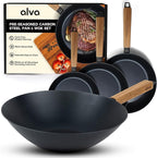 Alva Forest 4-Piece Carbon Steel Frying Pan Set – Naturally Nonstick, Pre-Seasoned, with Acacia Wood Handle, Made Without PTFE, PFOA, PFAS – Sustainable Belgian Design, Induction & All-Stovetop Safe