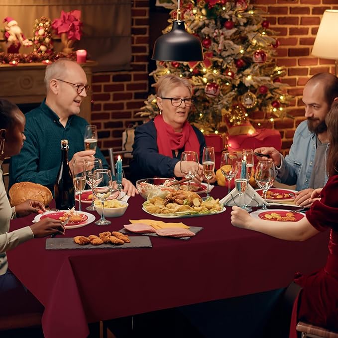 sancua 6 Pack Burgundy Tablecloth 60 x 102 Inch, Rectangle Table Cloth for 6 Feet Tables - Stain and Wrinkle Resistant Washable Polyester Table Cover for Dining Tables, Buffet Parties and Camping