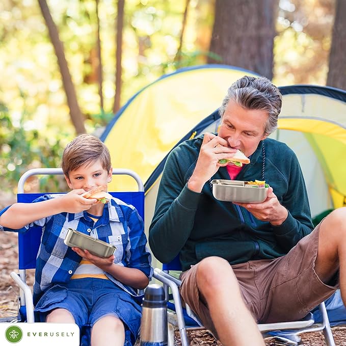 Everusely - Bento Box - Lavender, 37oz / 1.1 L - Stainless Steel Lunch Box with Leakproof Condiment Container - 3 Compartment Snack Organizer for On the Go Meals - Freezer & Dishwasher Safe