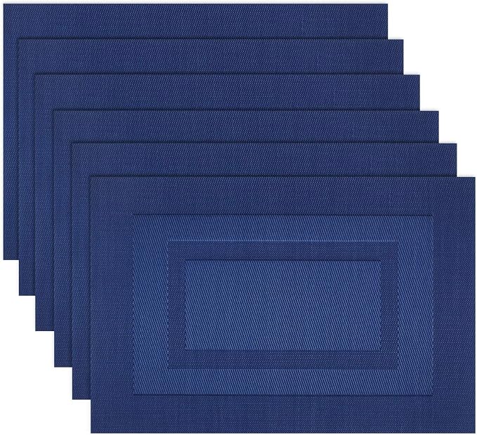 PIGCHCY Placemats,Washable Woven Vinyl Placemats for Dining Table,Easy to Clean Plastic Durable Placemats Set of 6 (18 x 12 inchesches, Navy Blue)