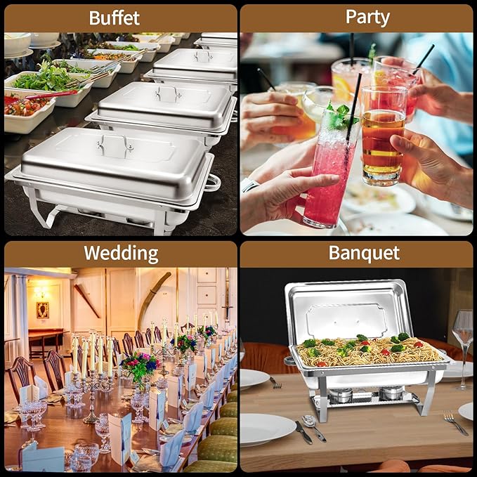 Chafing Dish Buffet Set, 8 Qt Stainless Steel Rectangle Catering Warmer Server for Parties, Dinners, Catering, Buffet and Weddings (5 Pack)